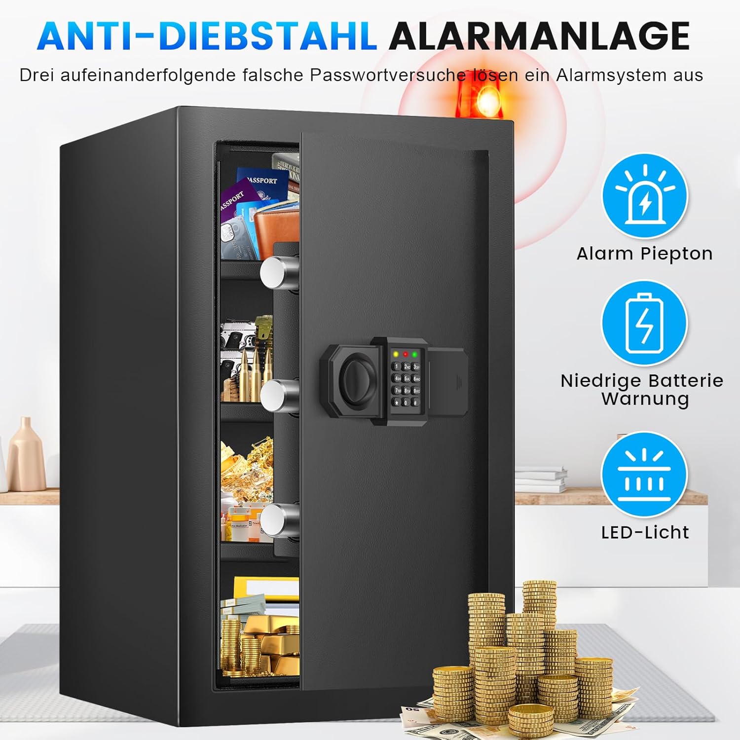 Cassaforte Ignifuga 75L con Chiavi e Ripiano Rimovibile - immagine 4