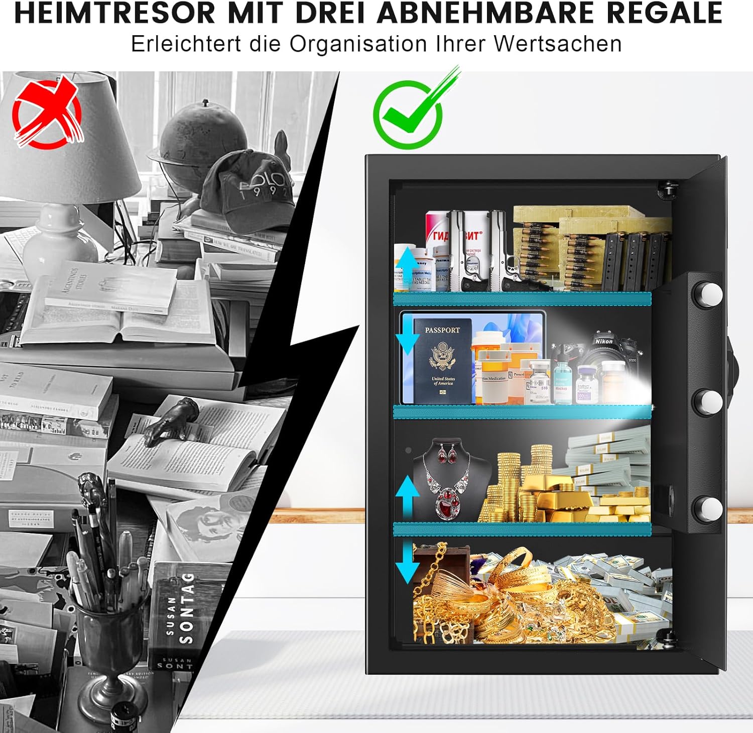 Cassaforte Ignifuga 75L con Chiavi e Ripiano Rimovibile - immagine 5