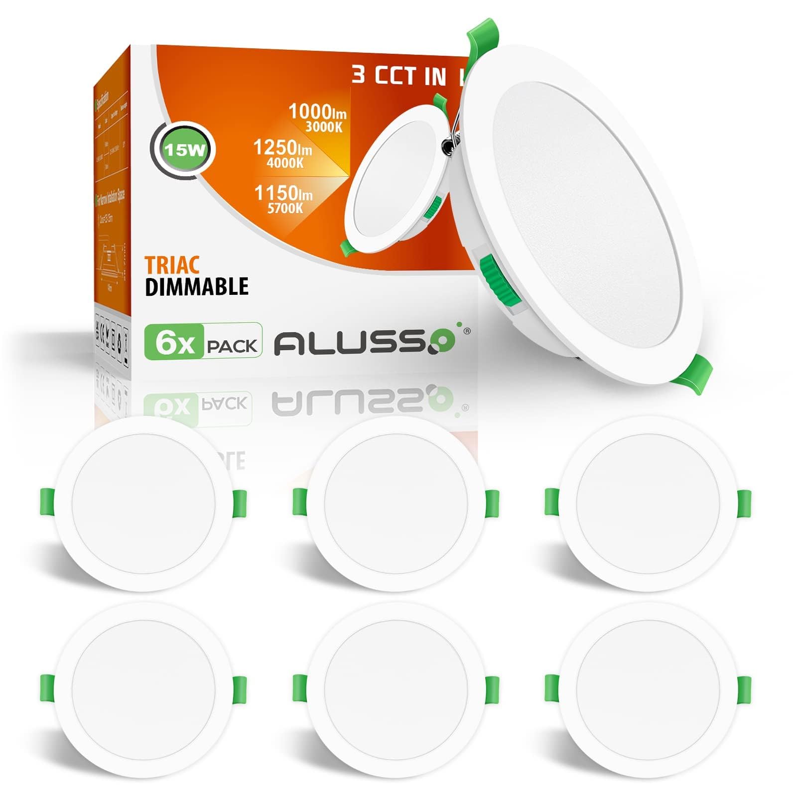 Alusso 6 Faretti LED da Incasso 15W 1200Lm Orientabili