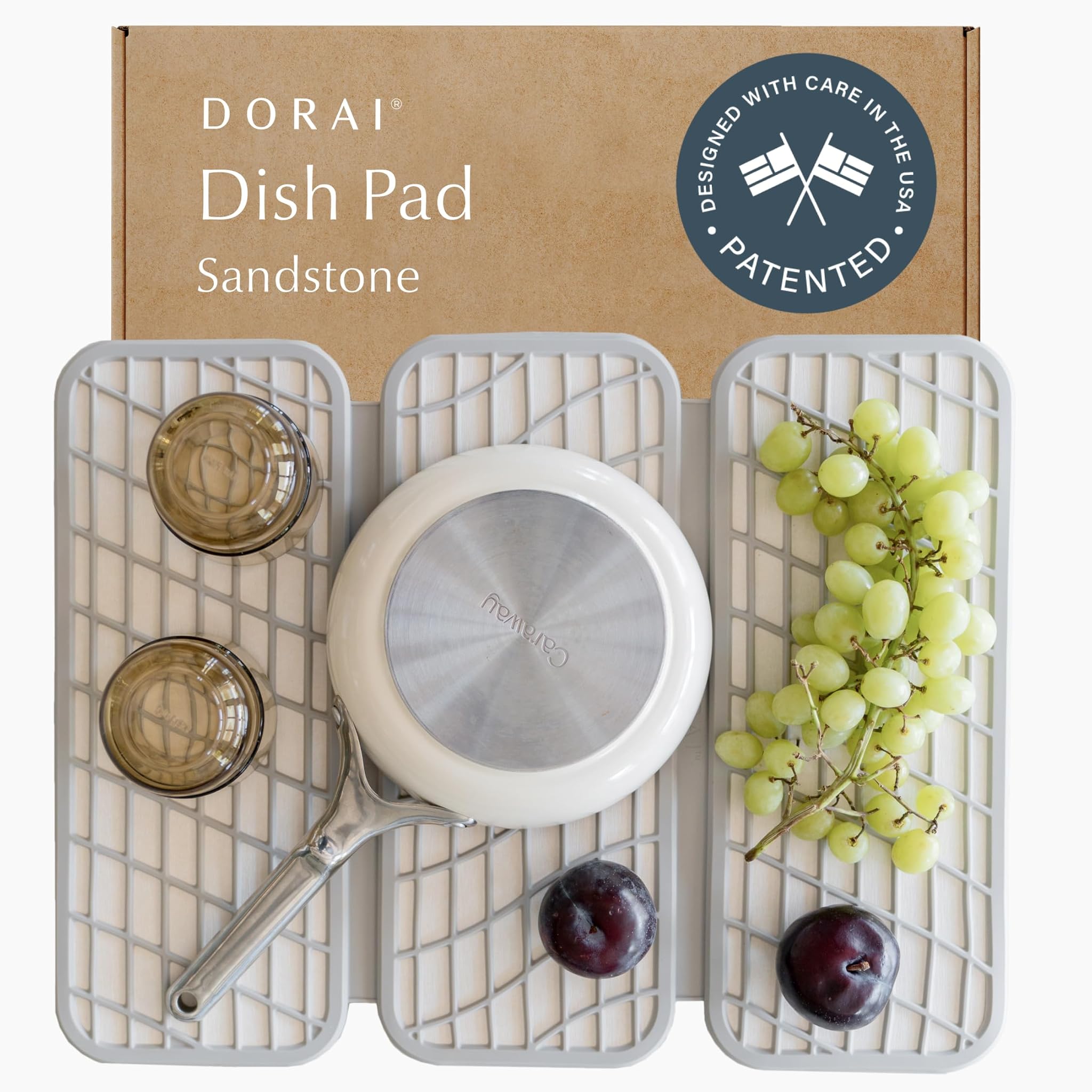 Dorai Home - Tappetino scolapiatti pieghevole da cucina, avvolto in fettuccia di silicone per proteggere i piatti, asciuga istantaneamente, moderno ed elegante, design minimale per adattarsi a
