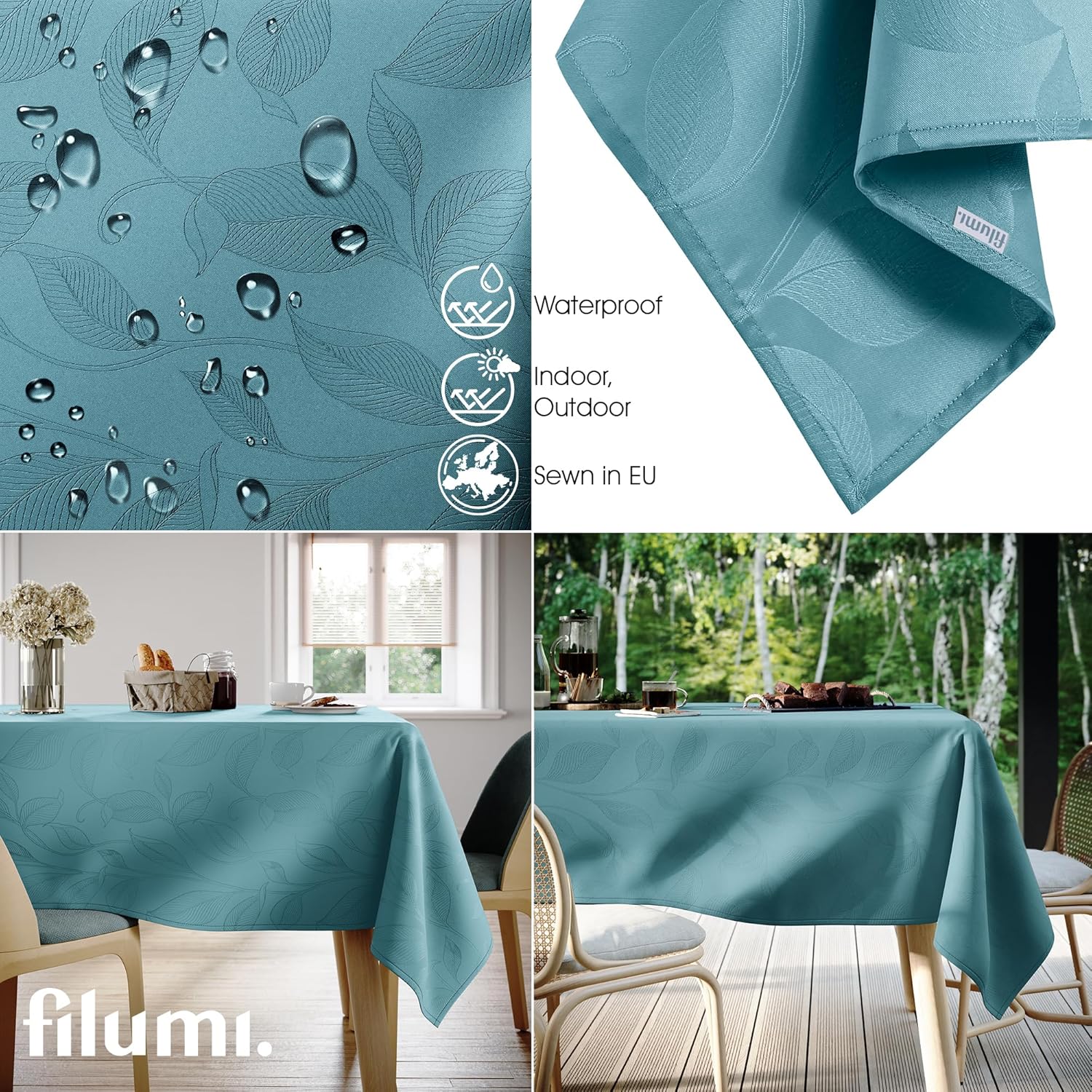 Filumi Tovaglia 150x350 cm Blu, Lavabile - immagine 3