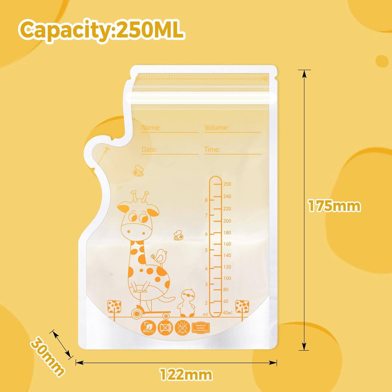 Oderra Sacchetti per Latte Materno Freezer 250ml, 50 Pezzi - immagine 2