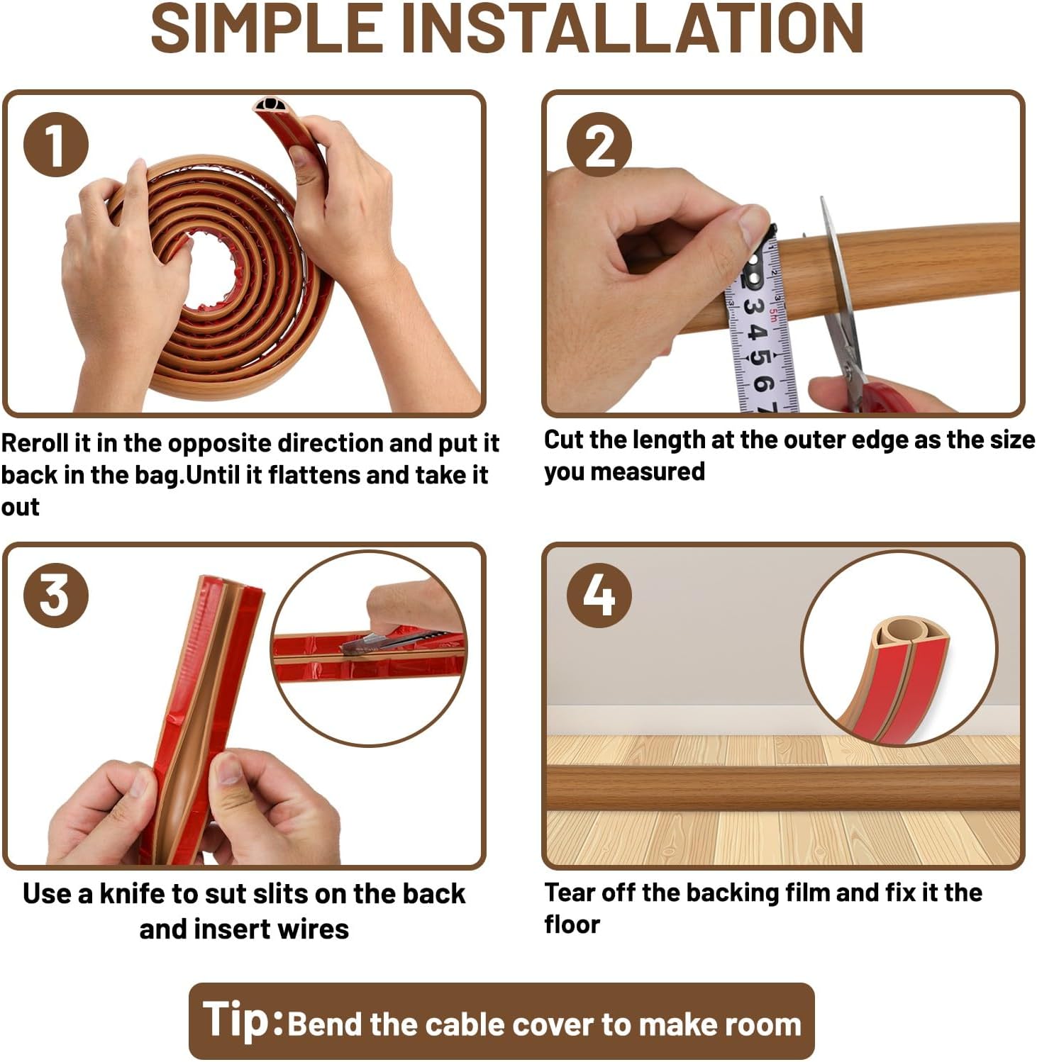 DIKARYA Canalina Passacavi Pavimento Legno 2CMx5M - immagine 6