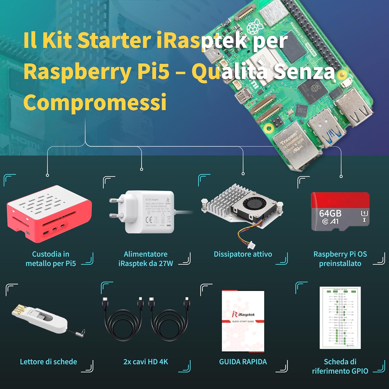 Irasptek Raspberry Pi 5 16GB RAM Starter Kit - immagine 7
