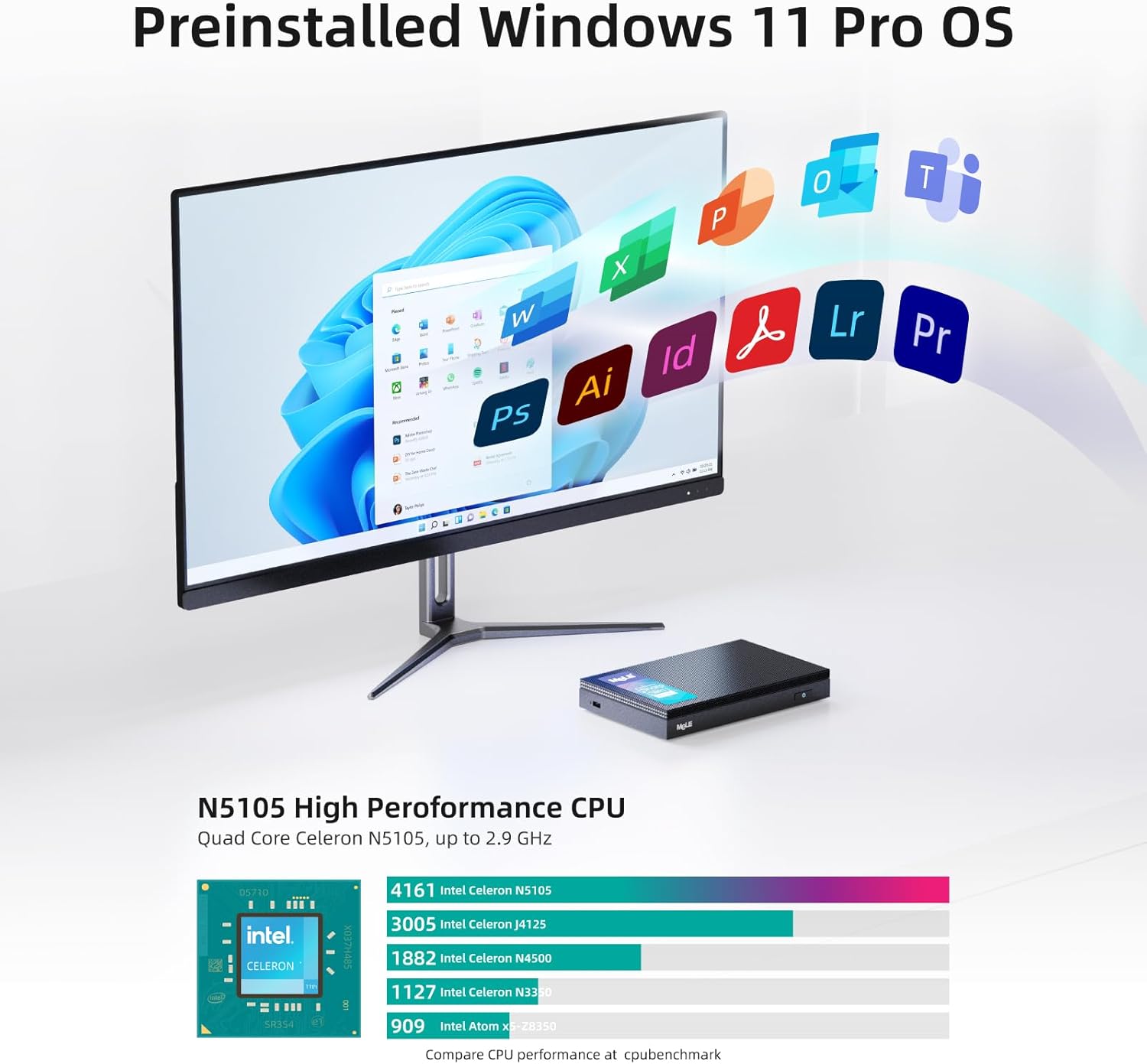 Mele Quieter3Q - Mini PC Celeron N5105 8GB 128GB Fanless - immagine 3