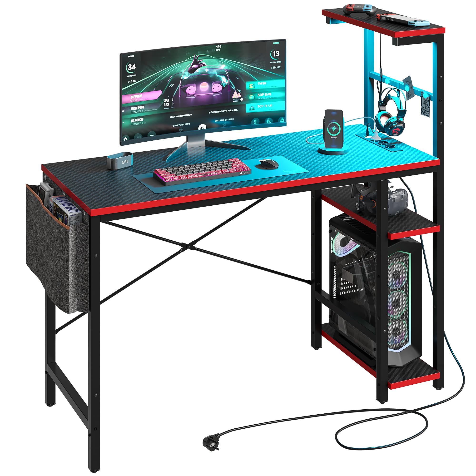 Bestier Scrivania Gaming con Prese Elettriche, Nera