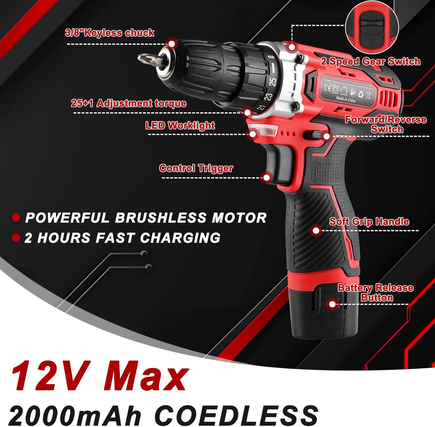 Cassetta Attrezzi Completa 138 pezzi con Trapano 12V, Rosso - immagine 3