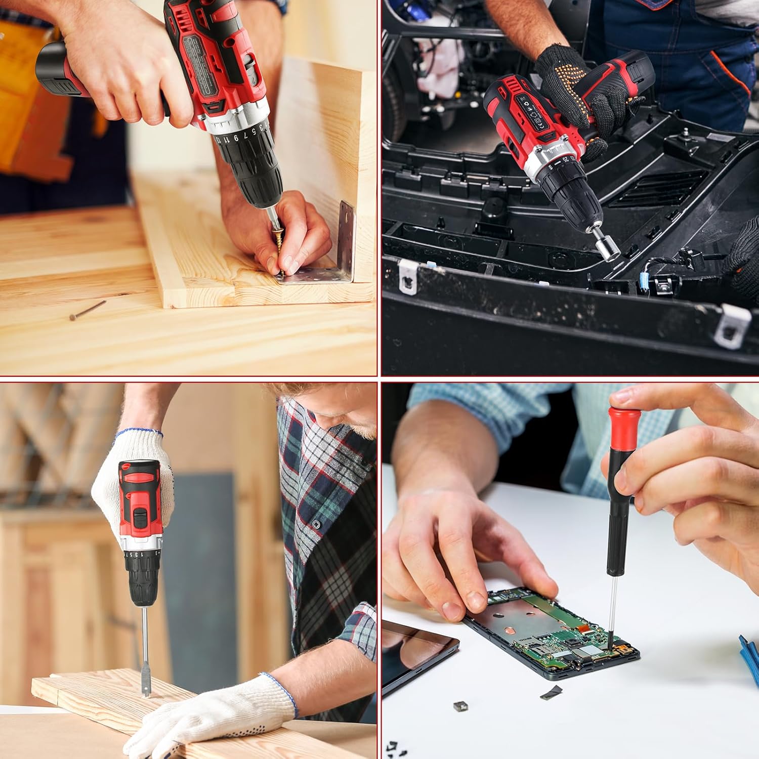 Cassetta Attrezzi Completa 138 pezzi con Trapano 12V, Rosso - immagine 5