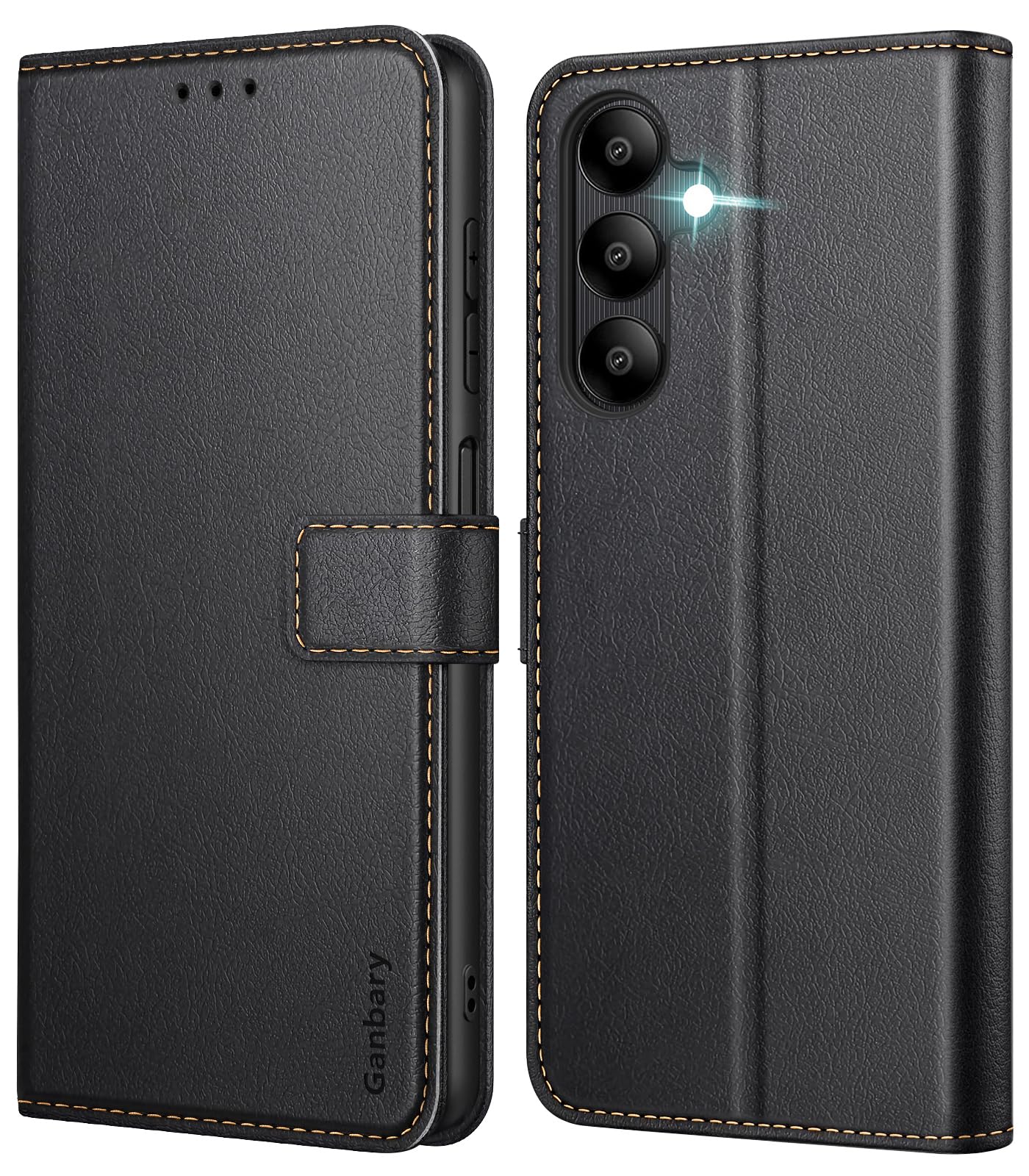 Ganbary Cover per Samsung Galaxy A05S in Pelle PU, Nero