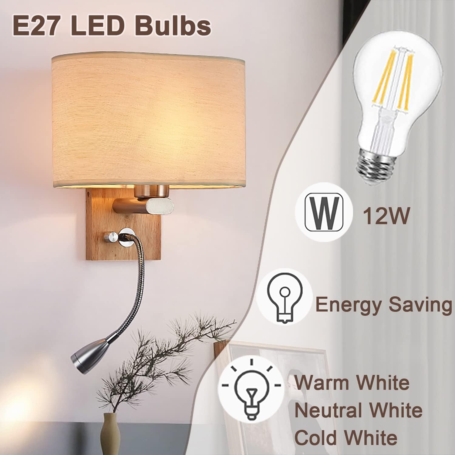 Kzt Applique da Parete Interno con Interruttore E27 - immagine 2