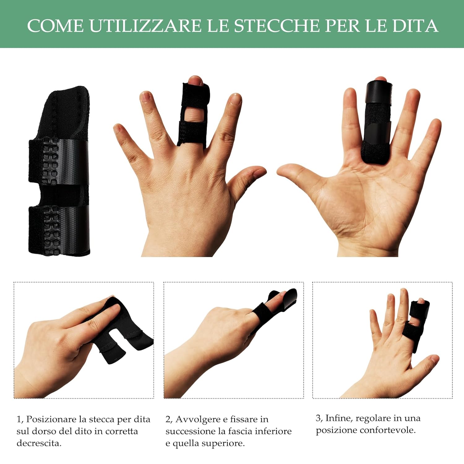 5 Pezzi Stecche per Dita Mano, Finger Splint Pollice, Dito a Scatto, Supporto di Protezione per Pollice Indice Medio Anulare Mignolo,Tutore Dito per Allevia il Dolore, lesioni sportive - immagine 4