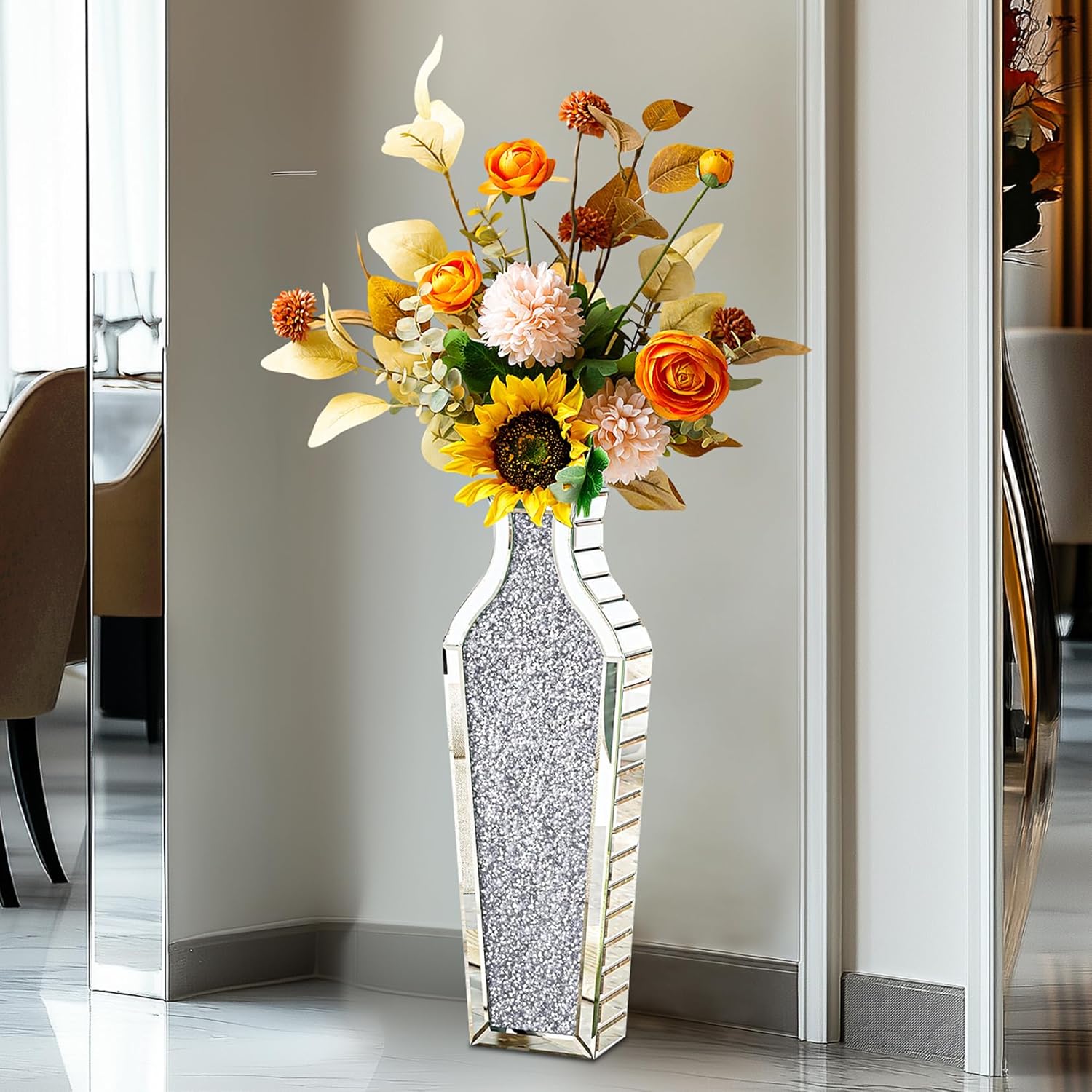 Artloge Vaso Vetro Diamanti Alto 68,5cm, Argento