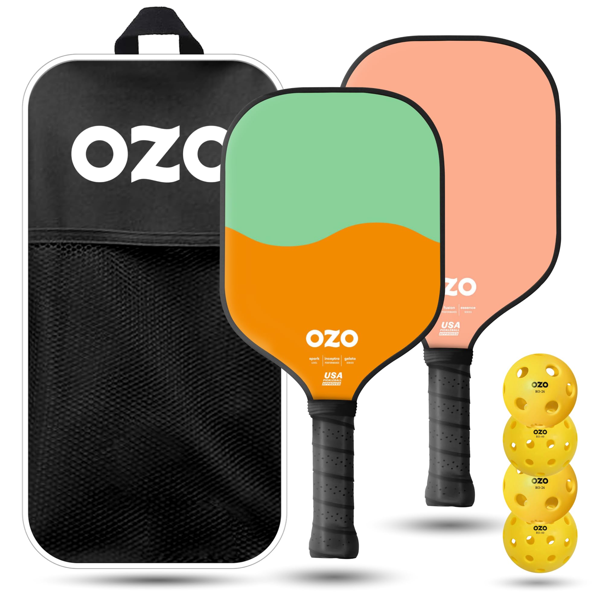 OZO Set of 2 Paddles + 4 Balls, Paddle Unisex Adulto