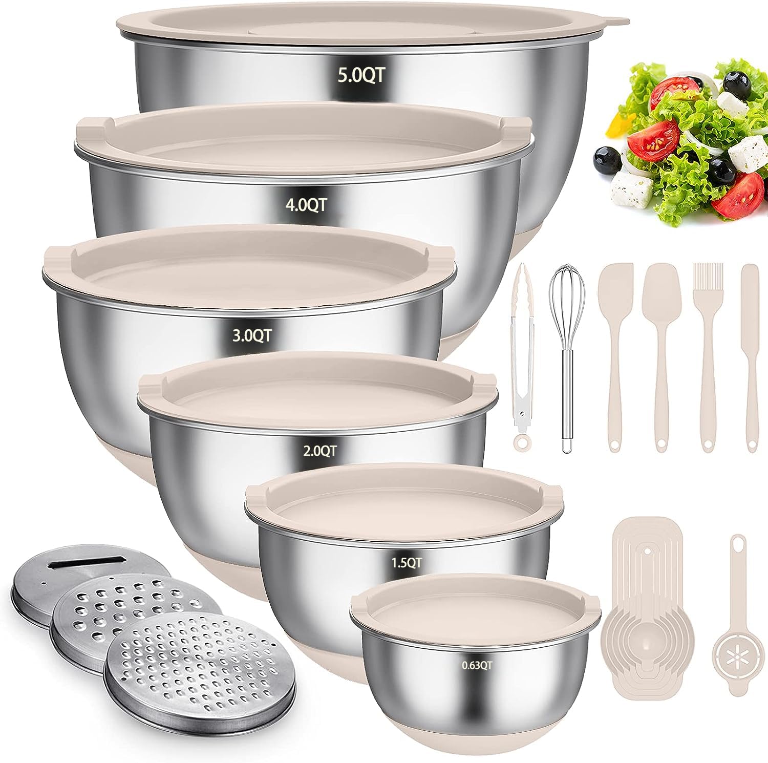 Terlulu Set 6 Ciotole Insalata Acciaio Inox con Coperchio