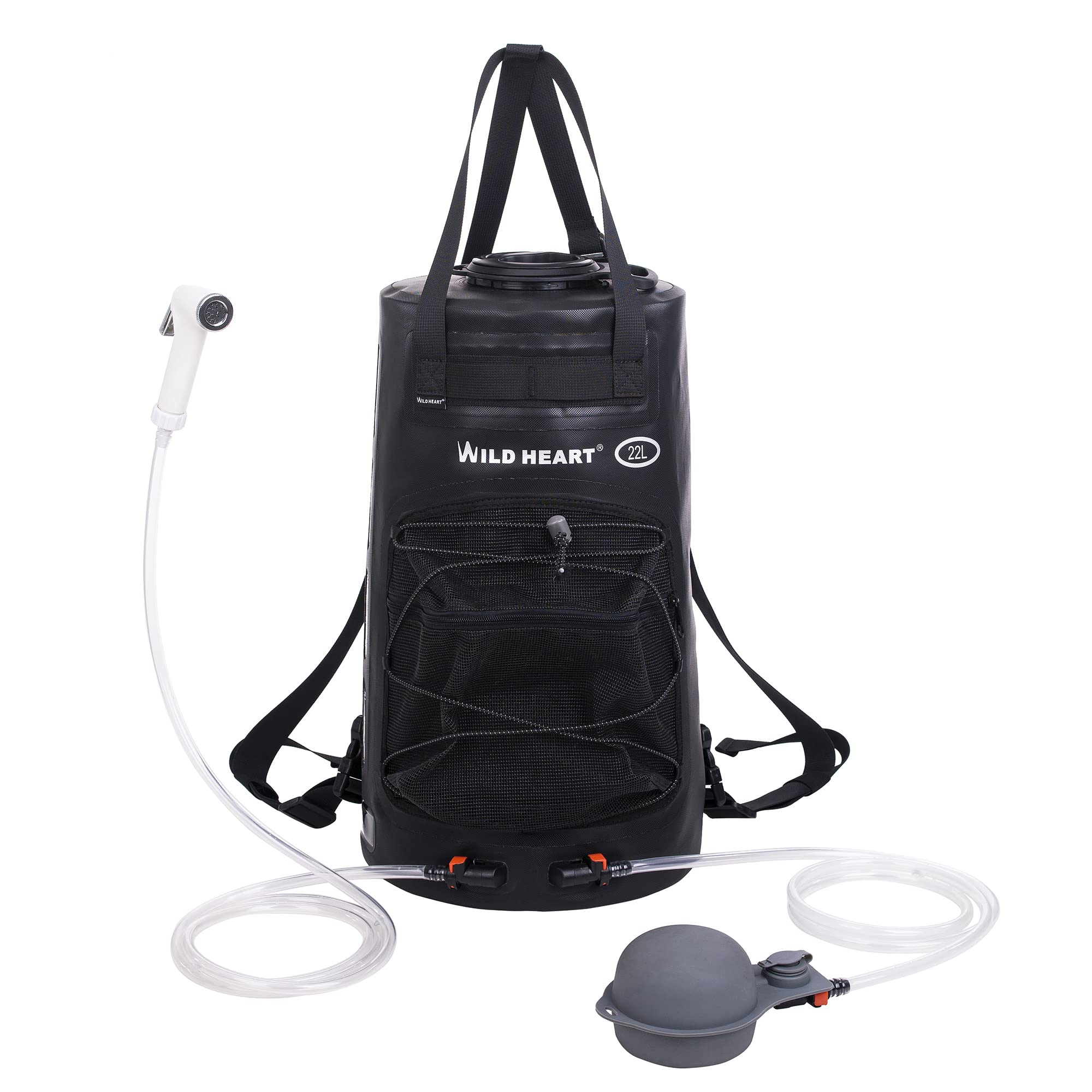 WILD HEART Doccia da Campeggio Portatile 5.8 Galloni/22L Doccia Solare Campeggio con Finestra per Il Livello dell'Acqua, Pompa a Pedale a Pressione, per Il Campeggio in Spiaggia e Il Viaggio a Piedi