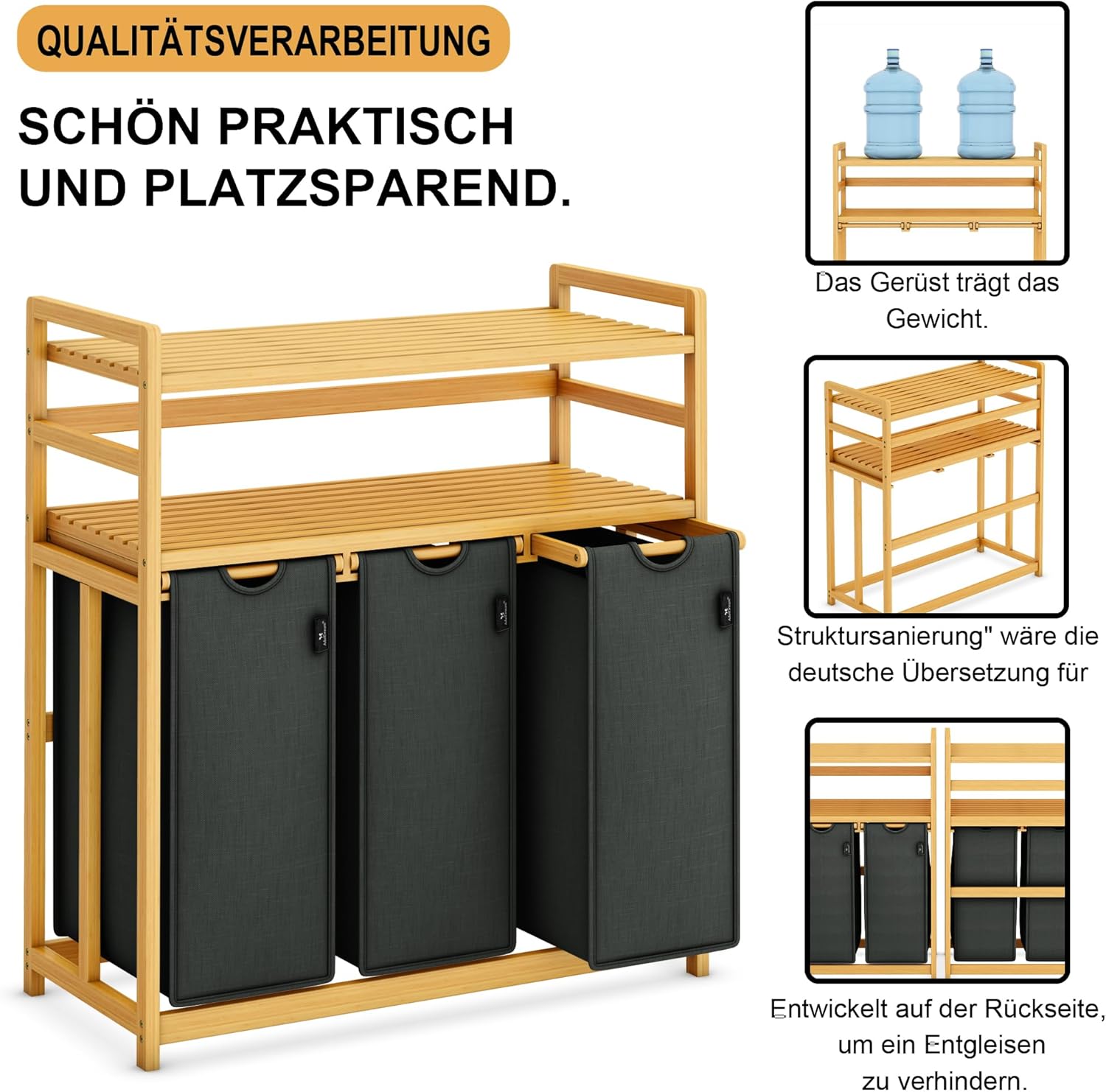 AdelDream Cesto Portabiancheria 150L 3 Scomparti - immagine 4