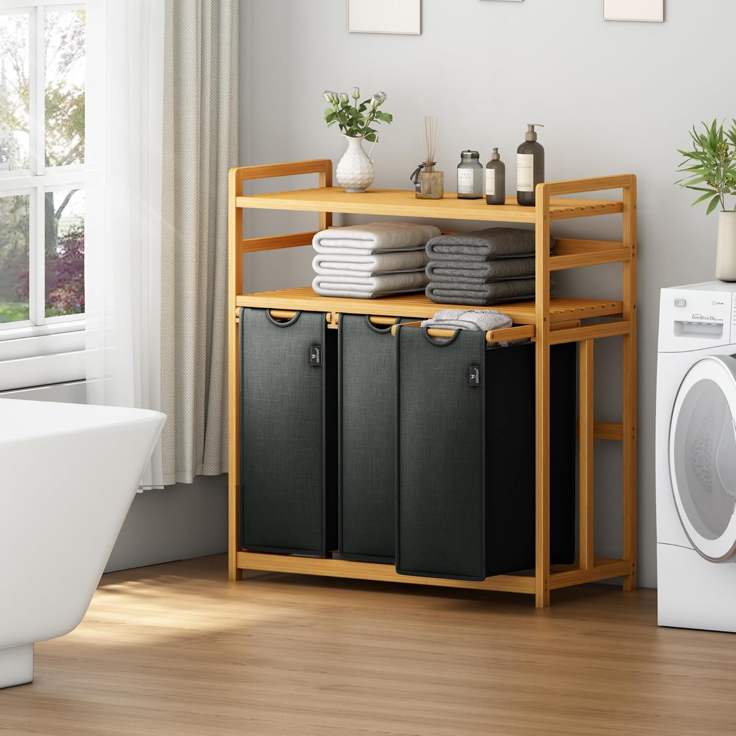 AdelDream Cesto Portabiancheria 150L 3 Scomparti - immagine 7