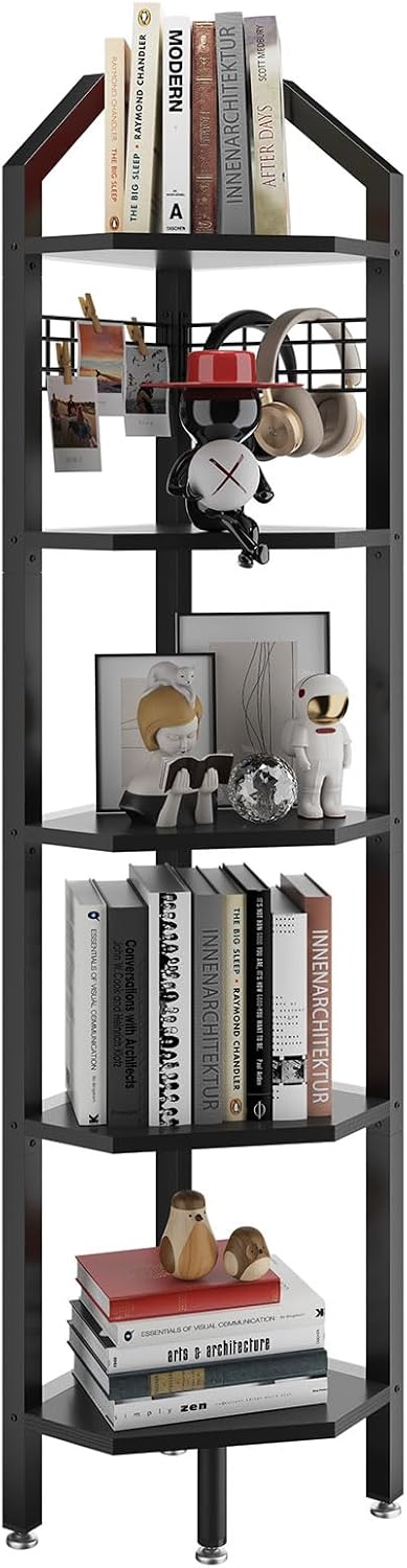 Ymyny Scaffale Angolare a 5 Ripiani H176cm, Nero