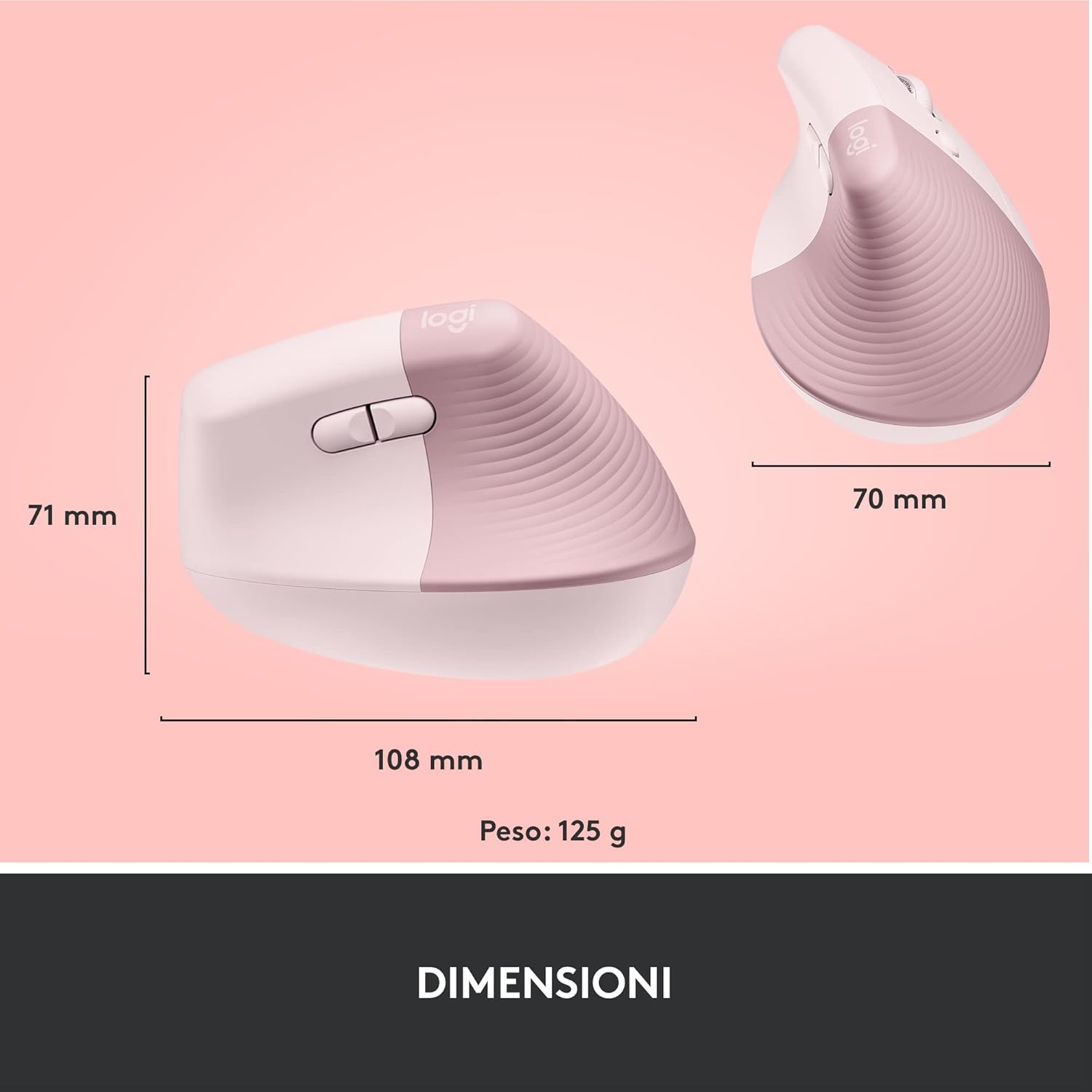 Logitech Lift Mouse Ergonomico Verticale, Rosa - immagine 10