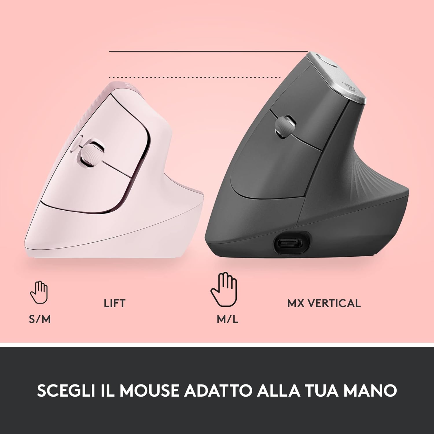 Logitech Lift Mouse Ergonomico Verticale, Rosa - immagine 11