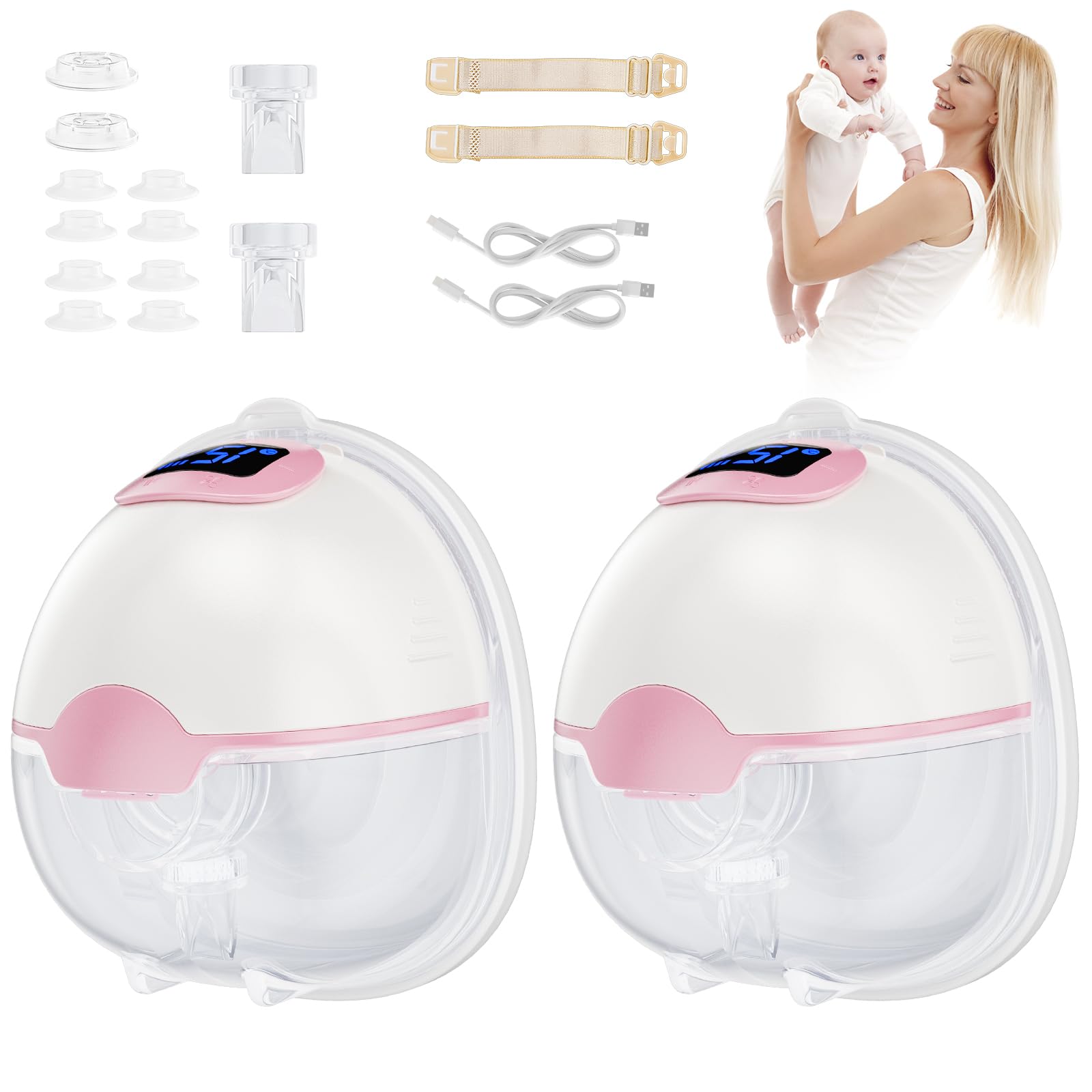 Tiralatte Elettrico a Mani Libere Doppio 180ml, Rosa