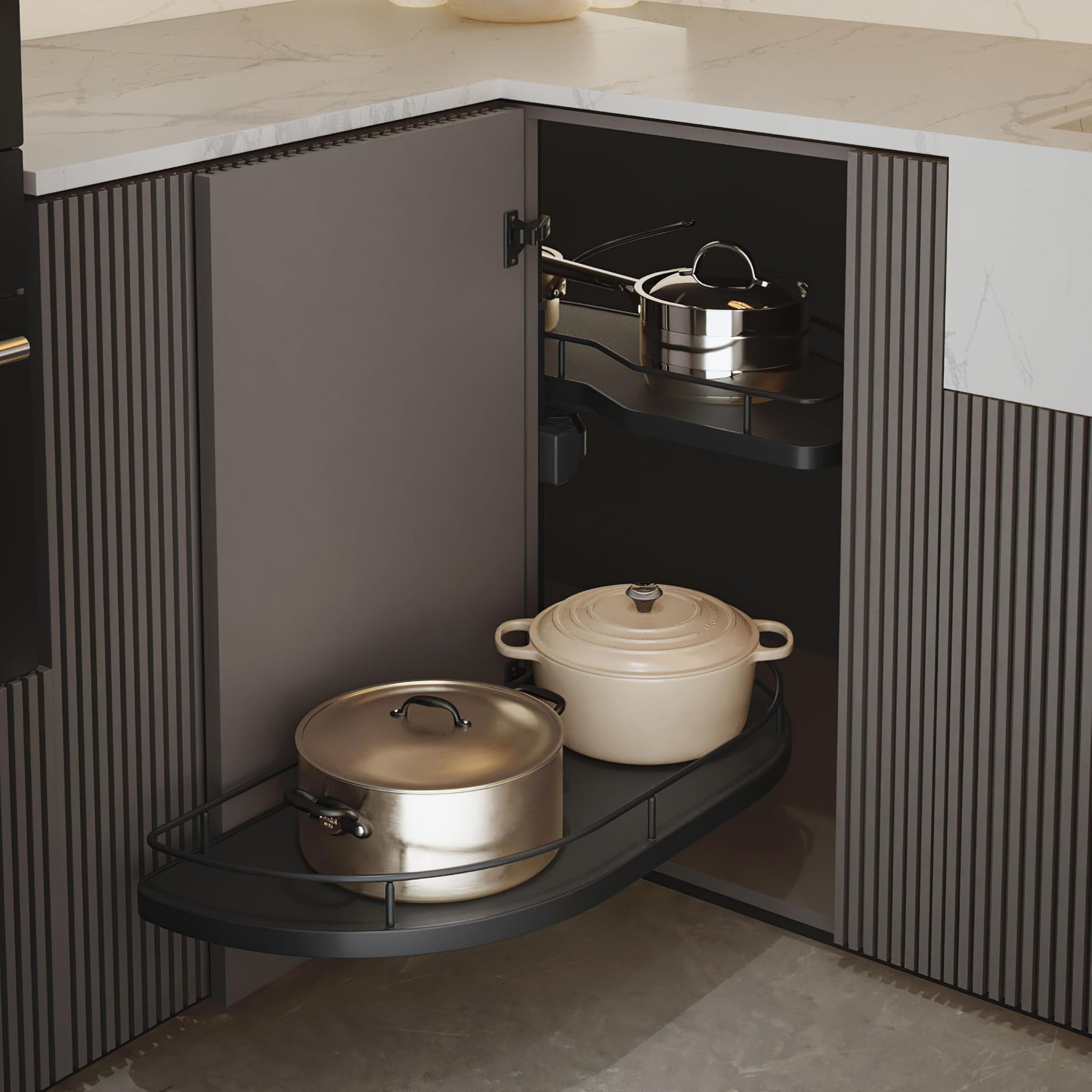 Menage Confort - Vassoi scorrevoli per angolo cucina - per larghezza della porta 450 mm e mano destra- acciaio antracite/melammina antracite