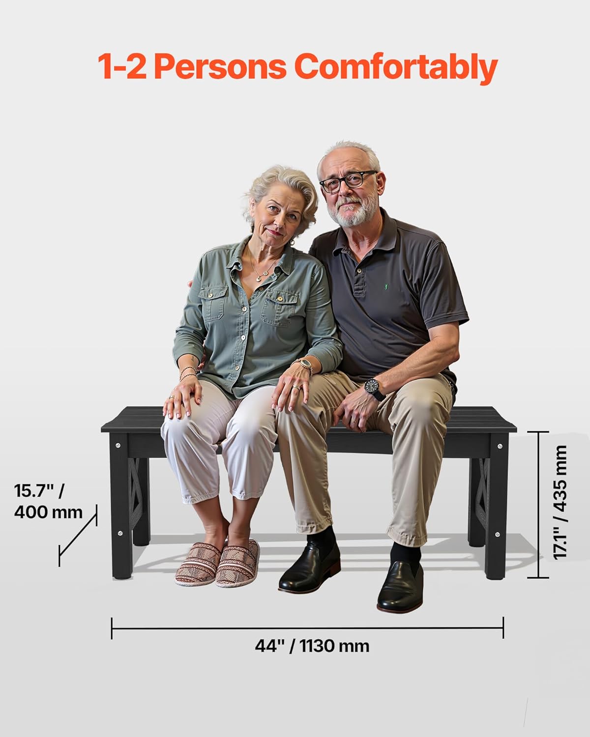 VEVOR Panca da Giardino 113cm in Plastica, Nera - immagine 3