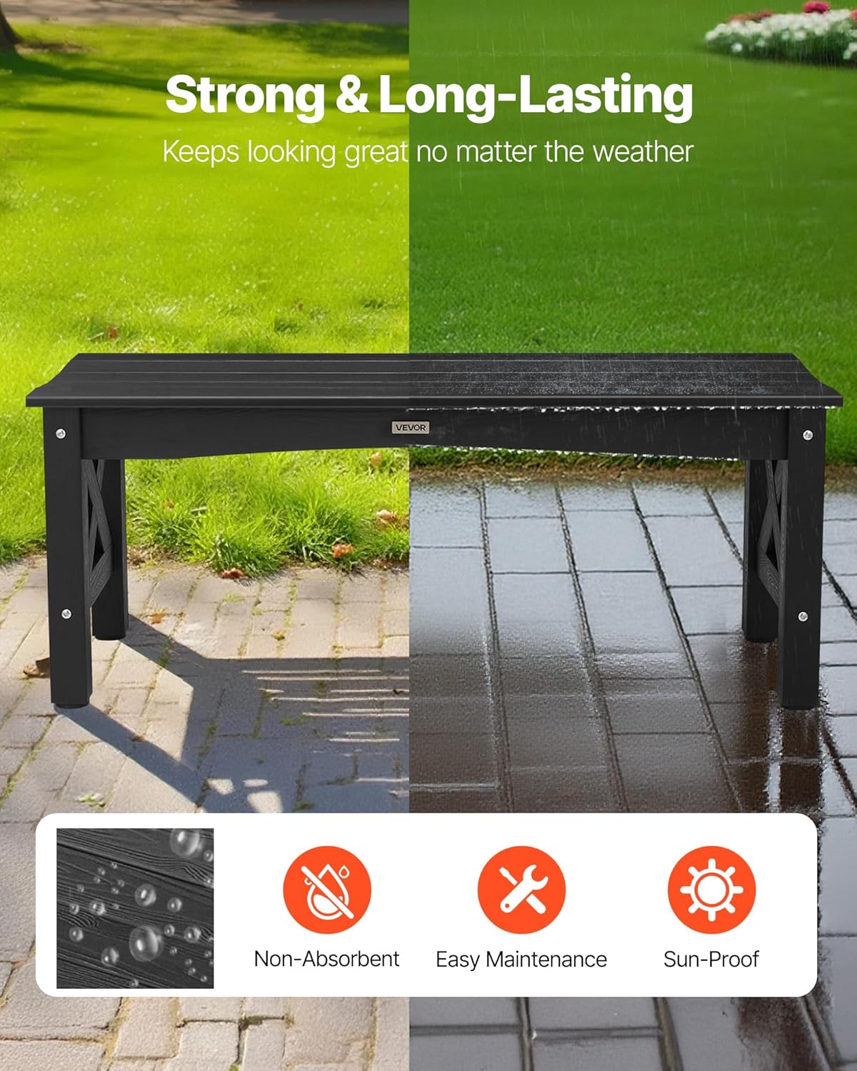 VEVOR Panca da Giardino 113cm in Plastica, Nera - immagine 4