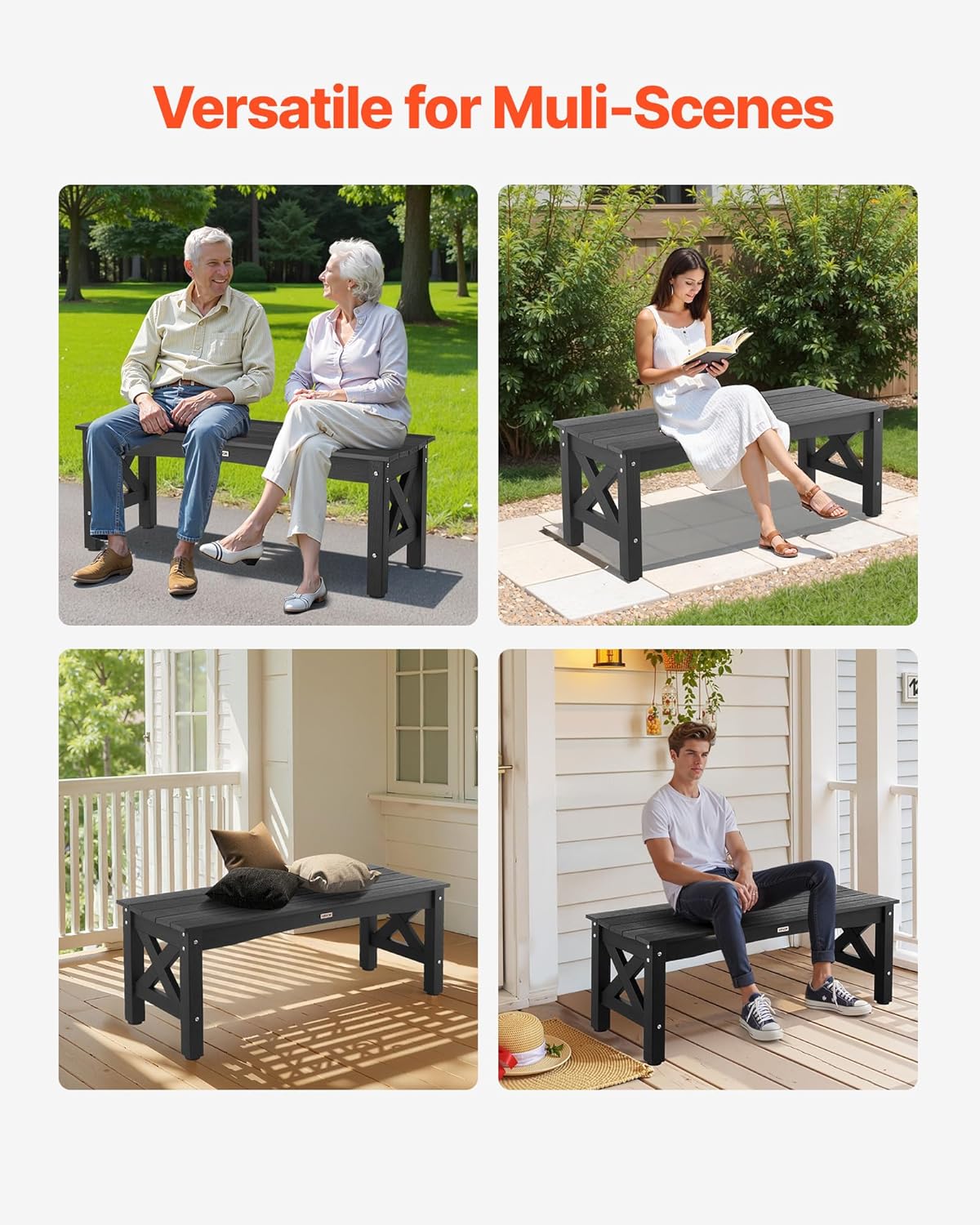 VEVOR Panca da Giardino 113cm in Plastica, Nera - immagine 7