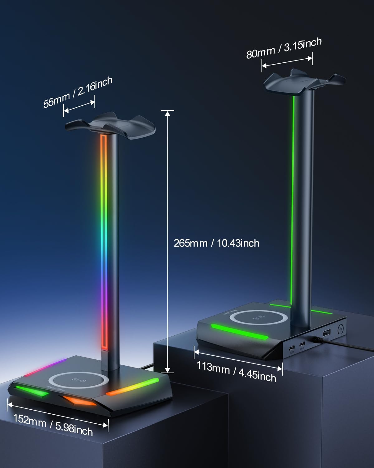 New Bee Supporto Cuffie con Caricabatterie Wireless RGB - immagine 3
