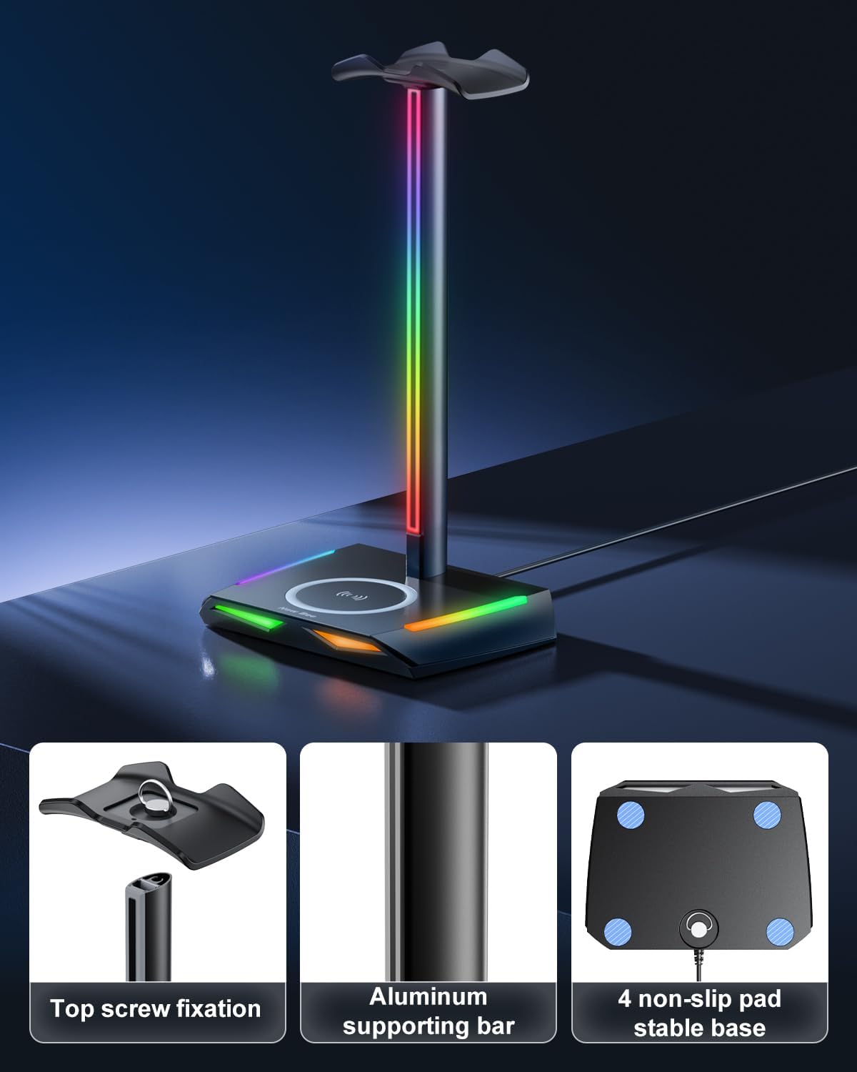 New Bee Supporto Cuffie con Caricabatterie Wireless RGB - immagine 5
