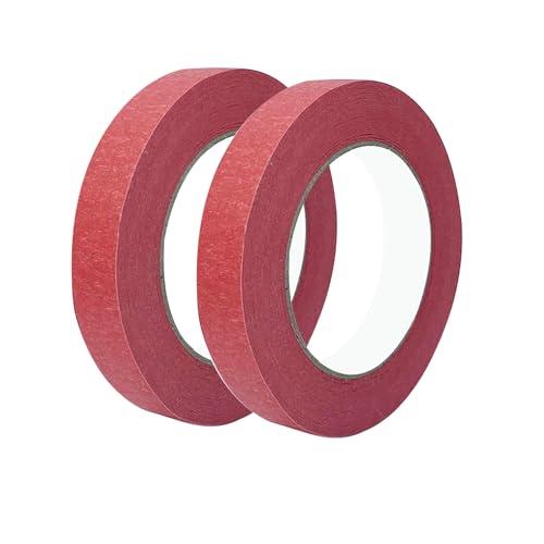 Qrity 2 Nastro in Carta per Mascheratura, 15mm x 50m, Nastro di Carta, per Imbianchino, Mascheratura, Rosso