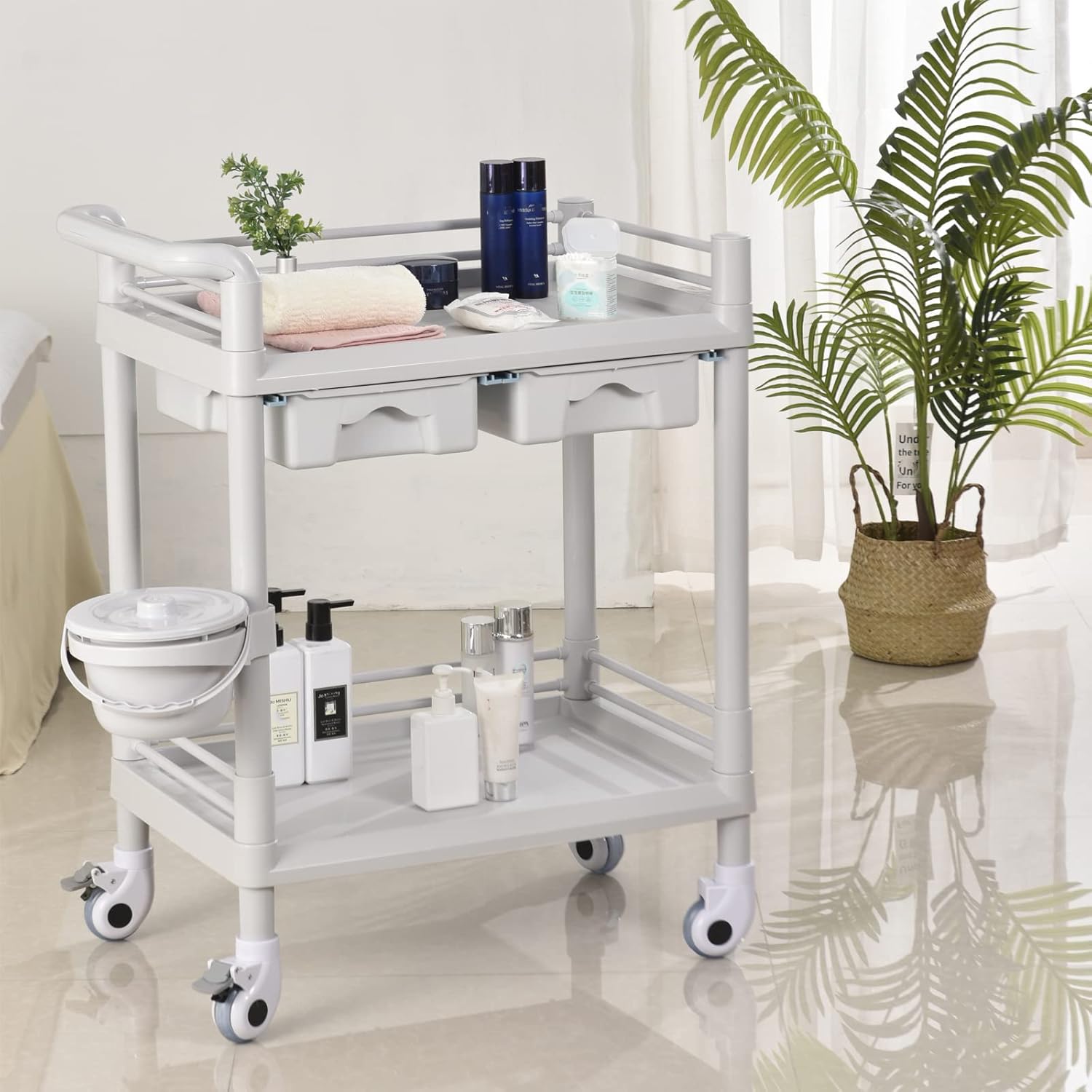 Qiwey Carrello Multiuso 2 Livelli con Ruote, Bianco - immagine 1