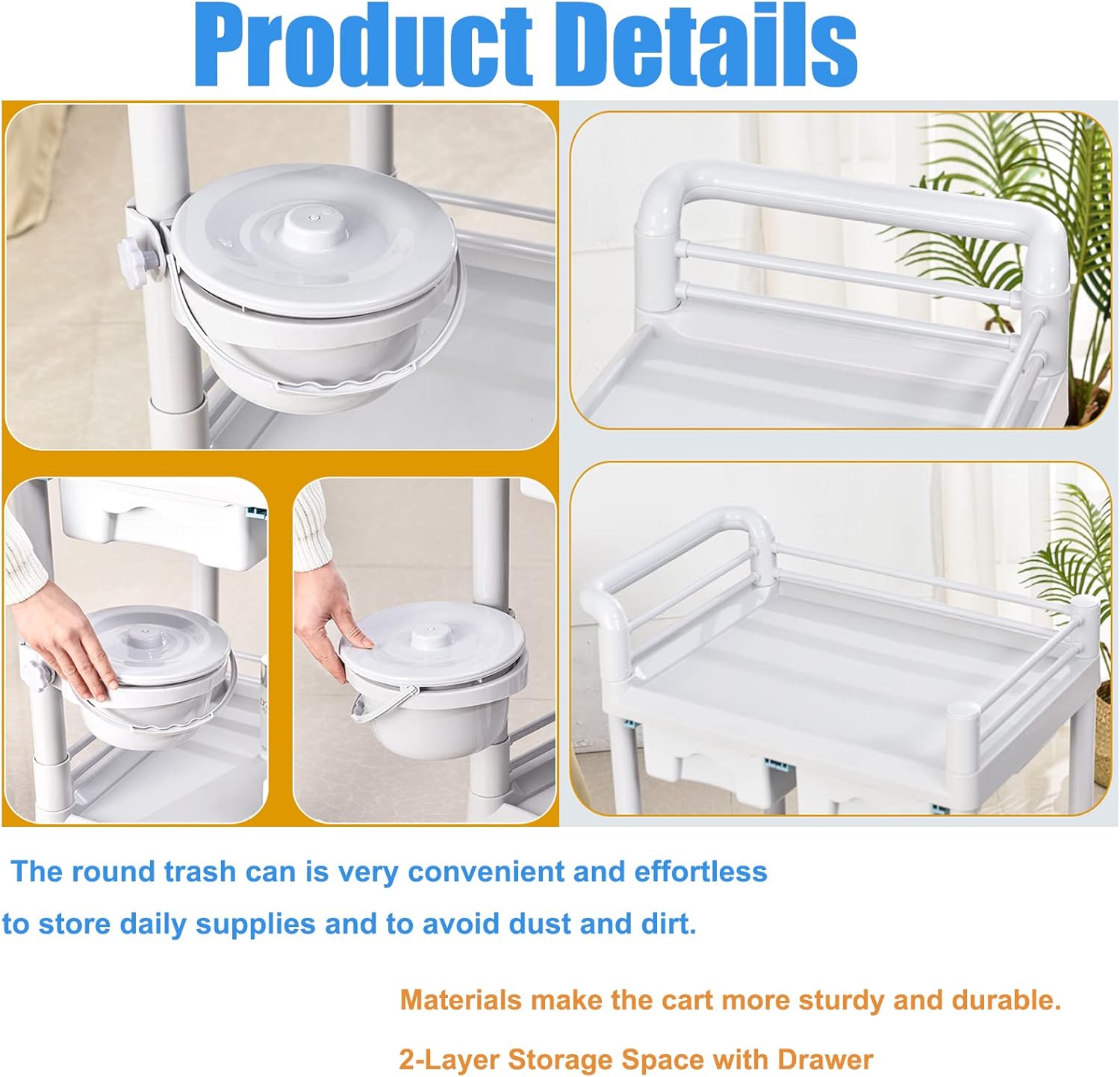 Qiwey Carrello Multiuso 2 Livelli con Ruote, Bianco - immagine 3