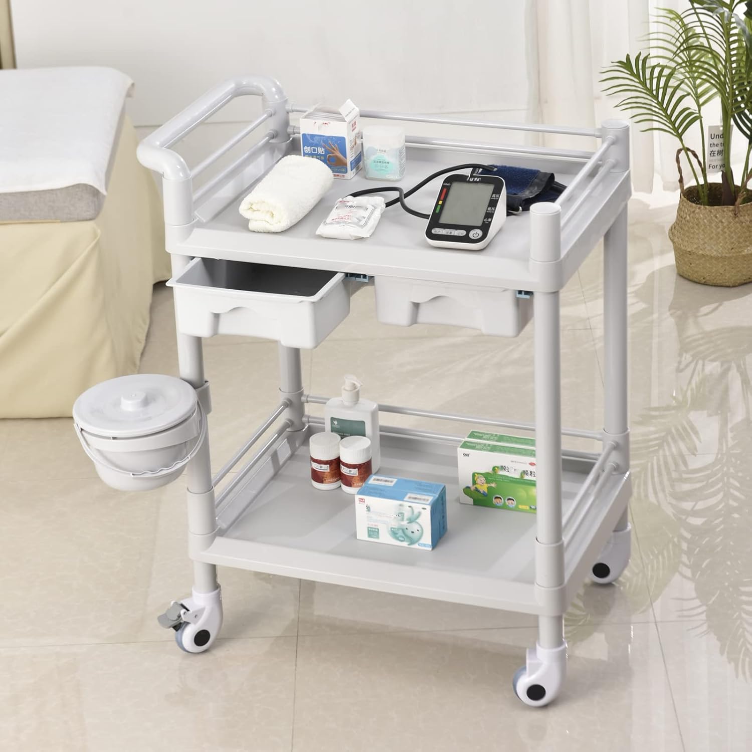 Qiwey Carrello Multiuso 2 Livelli con Ruote, Bianco - immagine 5