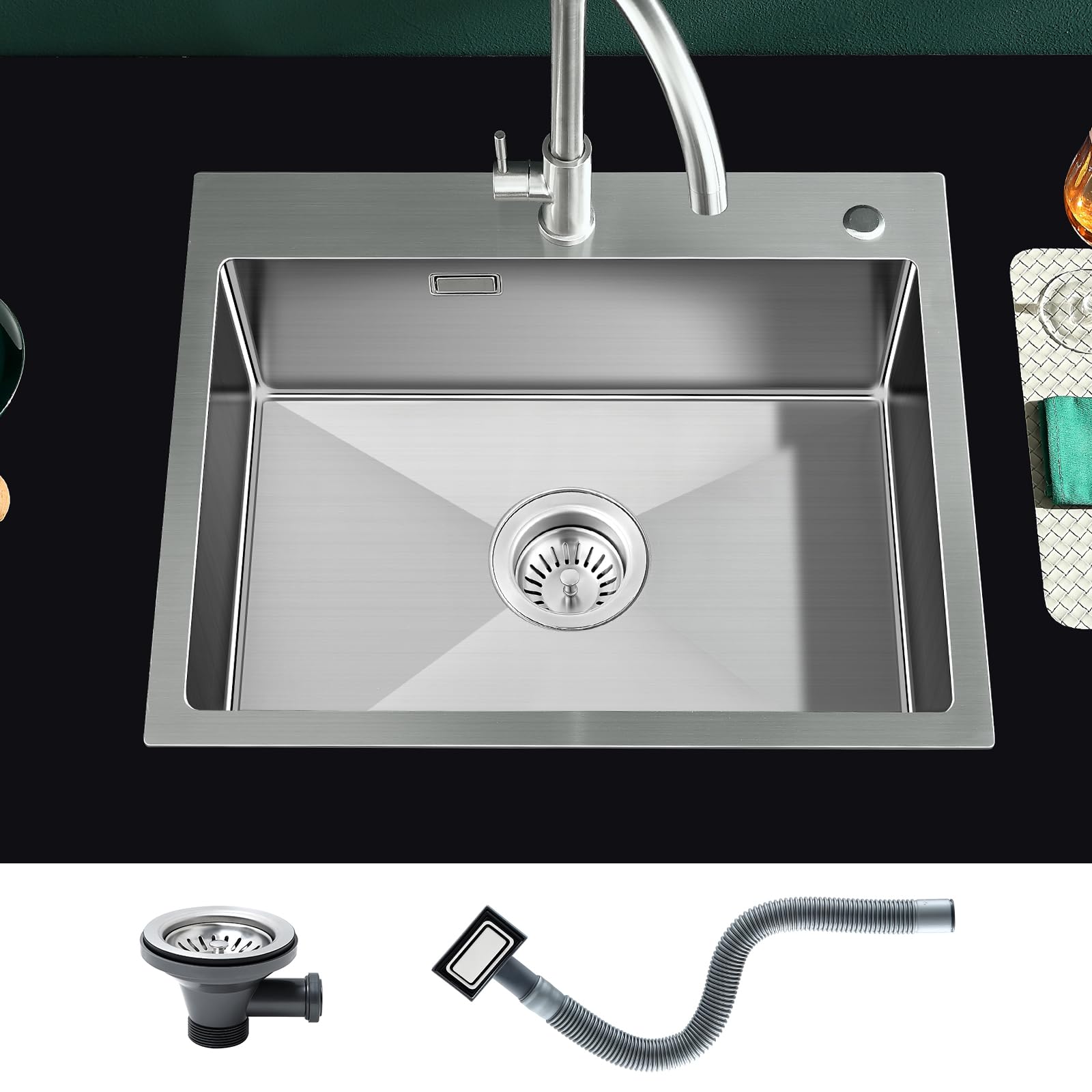 Keokbon Kitchen Sink - Lavello Rettangolare Acciaio Inox 55x45cm