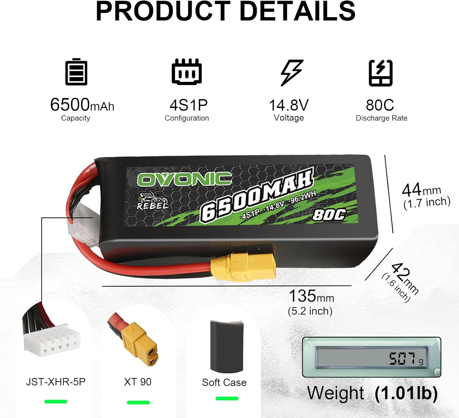 Ovonic Batteria Lipo 4s 6500mAh 14.8V XT90 - immagine 2