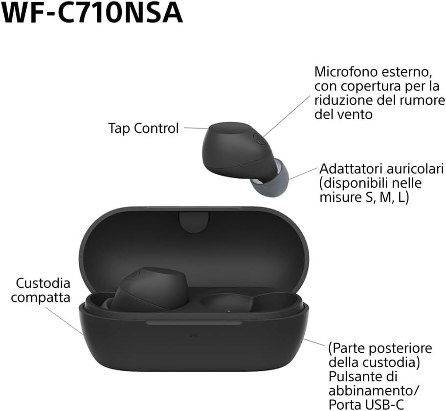 Sony Auricolari True Wireless WF-C710NSA Noise Cancelling, Nero - immagine 10
