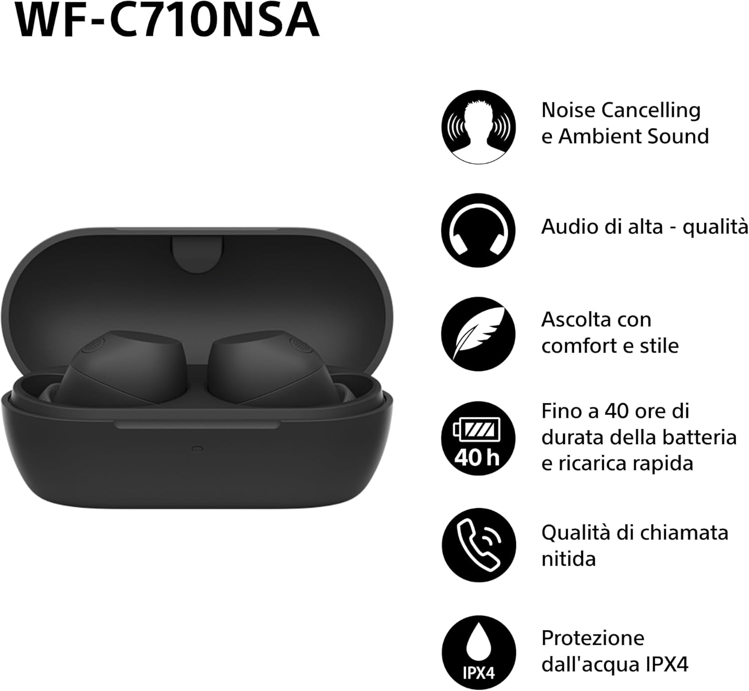 Sony Auricolari True Wireless WF-C710NSA Noise Cancelling, Nero - immagine 2
