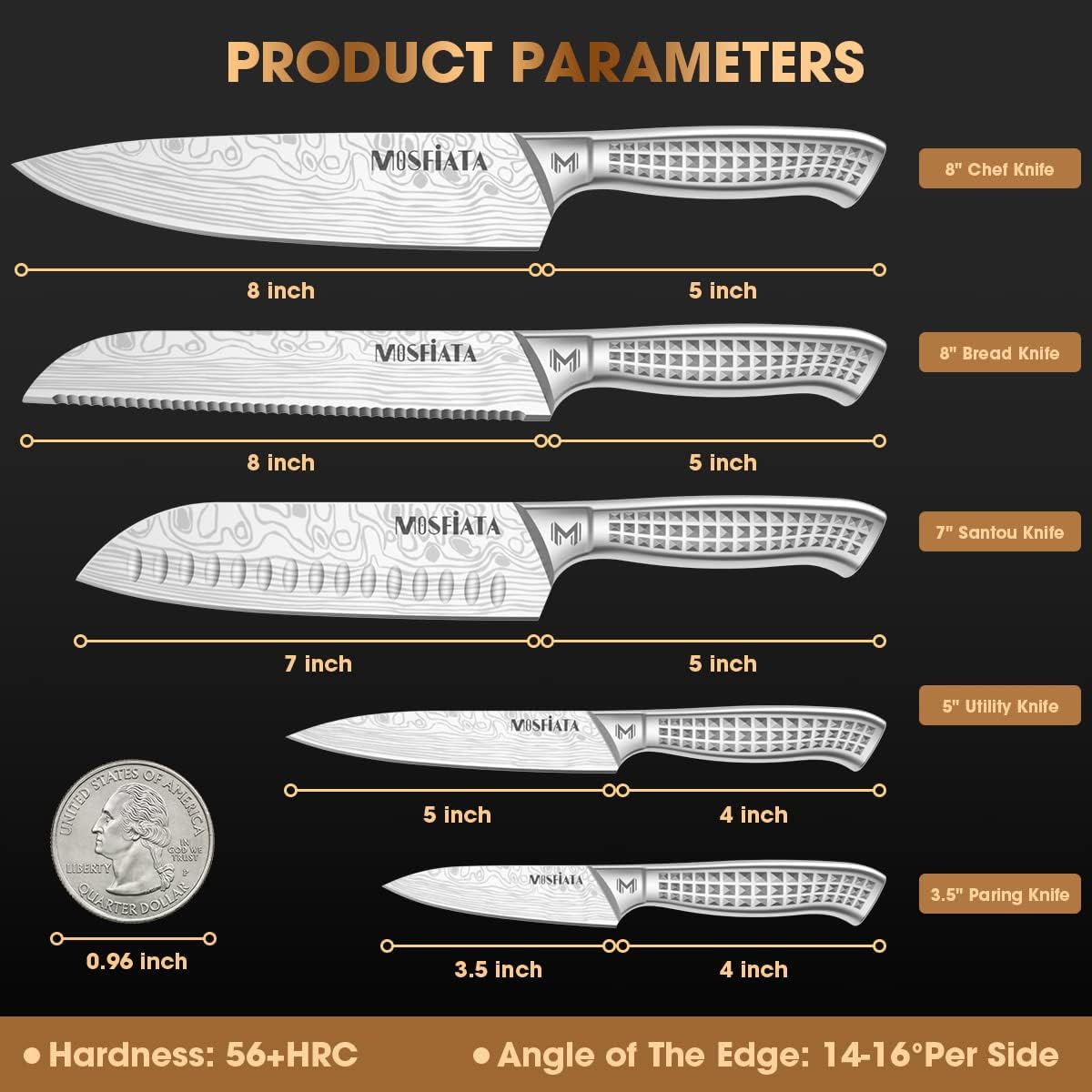 Mosfiata Set Coltelli da Cucina Professionali 5 Pezzi - immagine 2