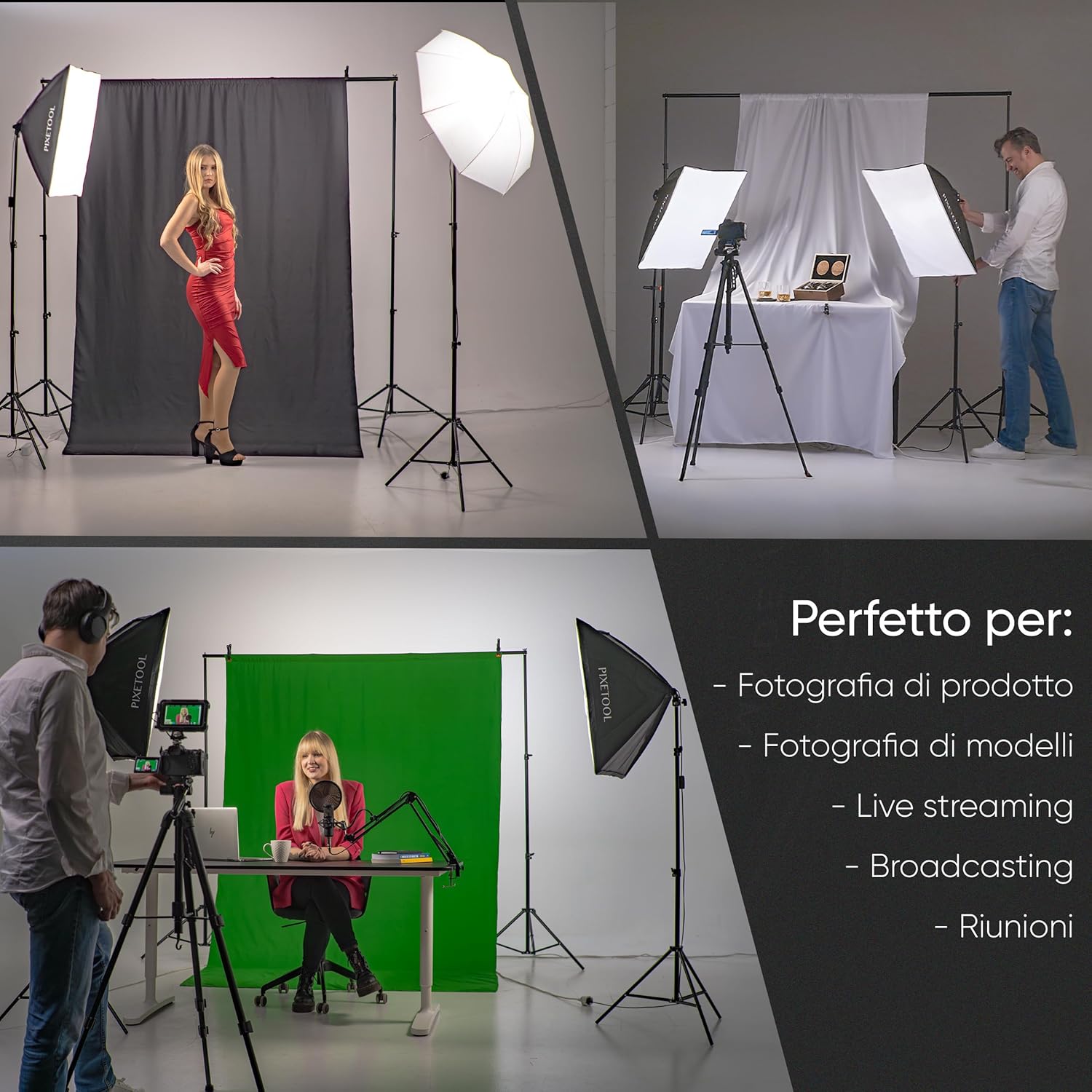 Pixetool Set Softbox Studio Fotografico con Luce LED - immagine 2