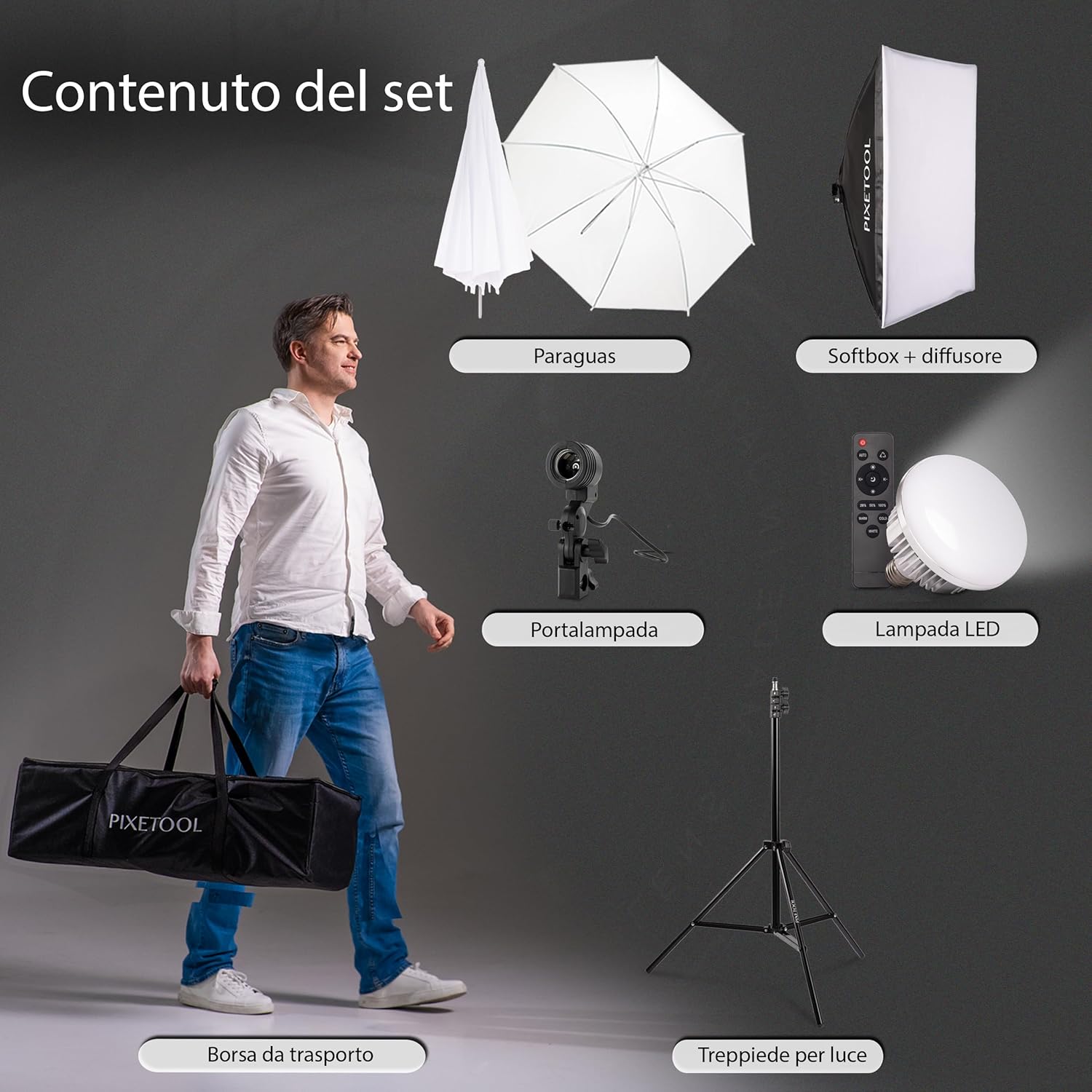 Pixetool Set Softbox Studio Fotografico con Luce LED - immagine 9