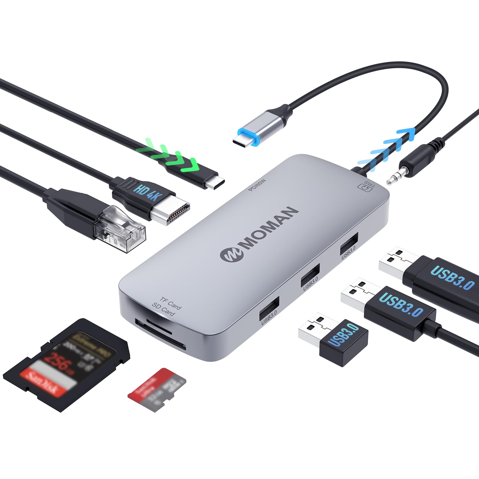 Moman Hub USB C - Docking Station 9 in 1 con 100W PD