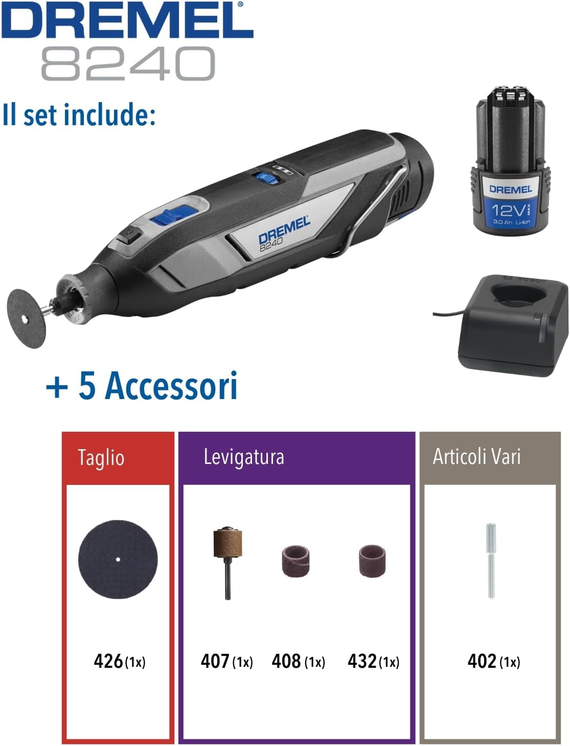Dremel 8240 Multiutensile a Batteria Litio 12V 2Ah - immagine 2