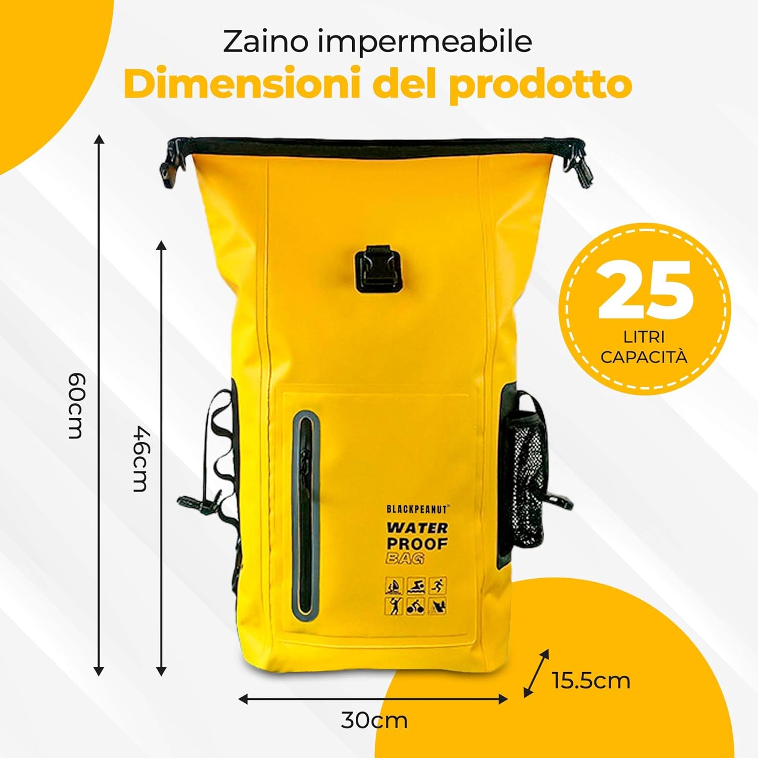 Zaino Impermeabile 25 Litri con Tasca Esterna - immagine 2