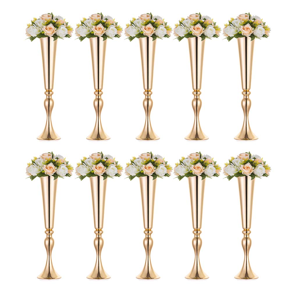 Nuptio Vaso Oro per Centrotavola Matrimonio - 10 Pezzi 55,5cm