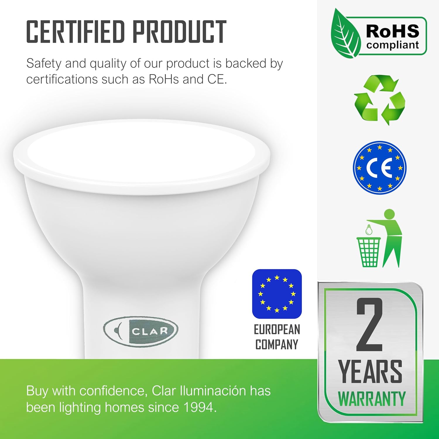 CLAR - Lampadina LED GU10 9W, Luce Fredda (Pack 20) - immagine 3