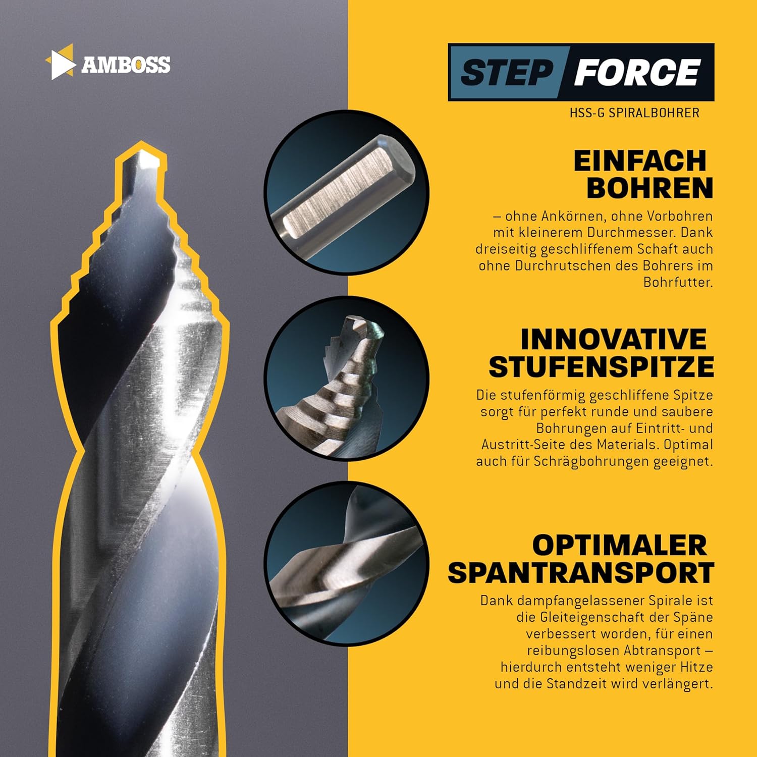 Amboss Werkzeuge® Punte Elicoidali Step Force Ø 8,0 mm - immagine 3