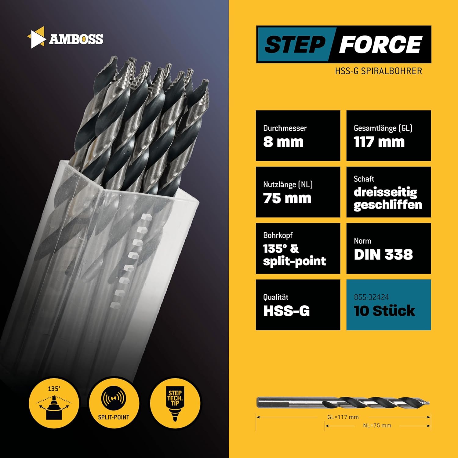 Amboss Werkzeuge® Punte Elicoidali Step Force Ø 8,0 mm - immagine 4