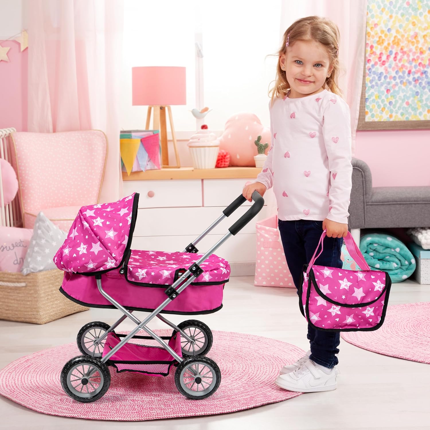 Bayer Design 12270AA Carrozzina per bambole Smarty con borsa, cesto integrato - immagine 5